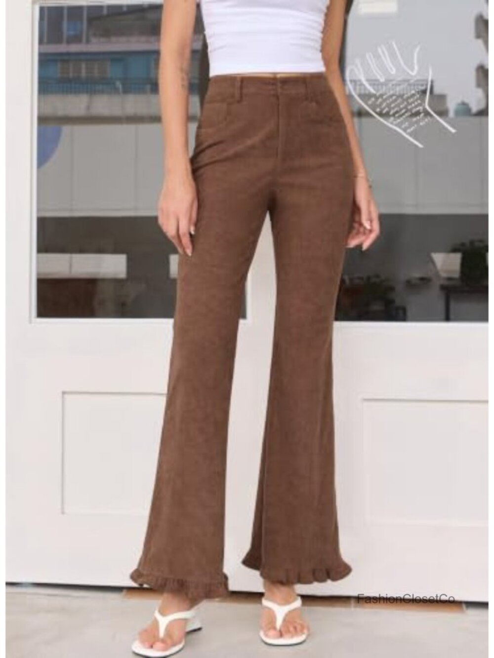Women's High Waisted Corduroy Flare Pants Retro Button Front Pockets - Picture 4 of 6